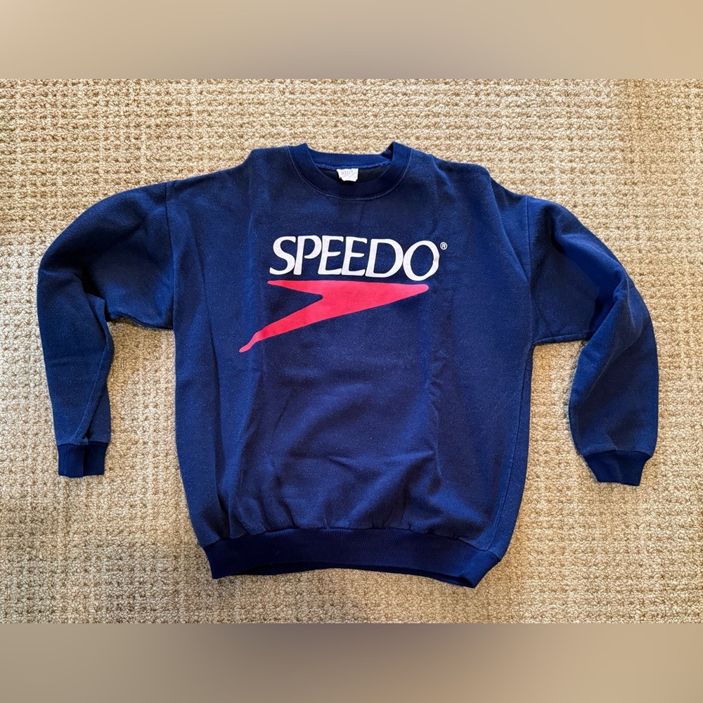 Rare Vintage Speedo Navy Blue Crewneck Sweatshirt with Red & White Classic Logo